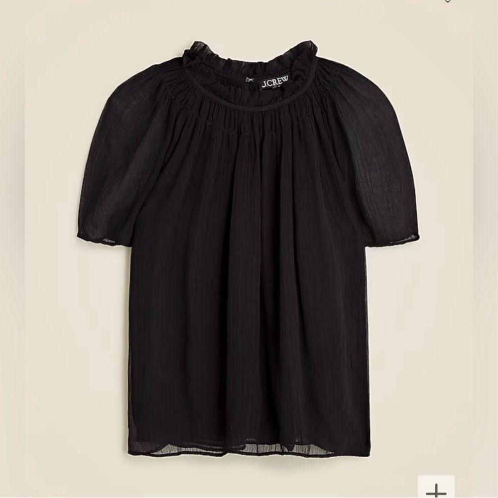 NWT J. Crew Black Crinkle Chiffon Smocked Top Size S
